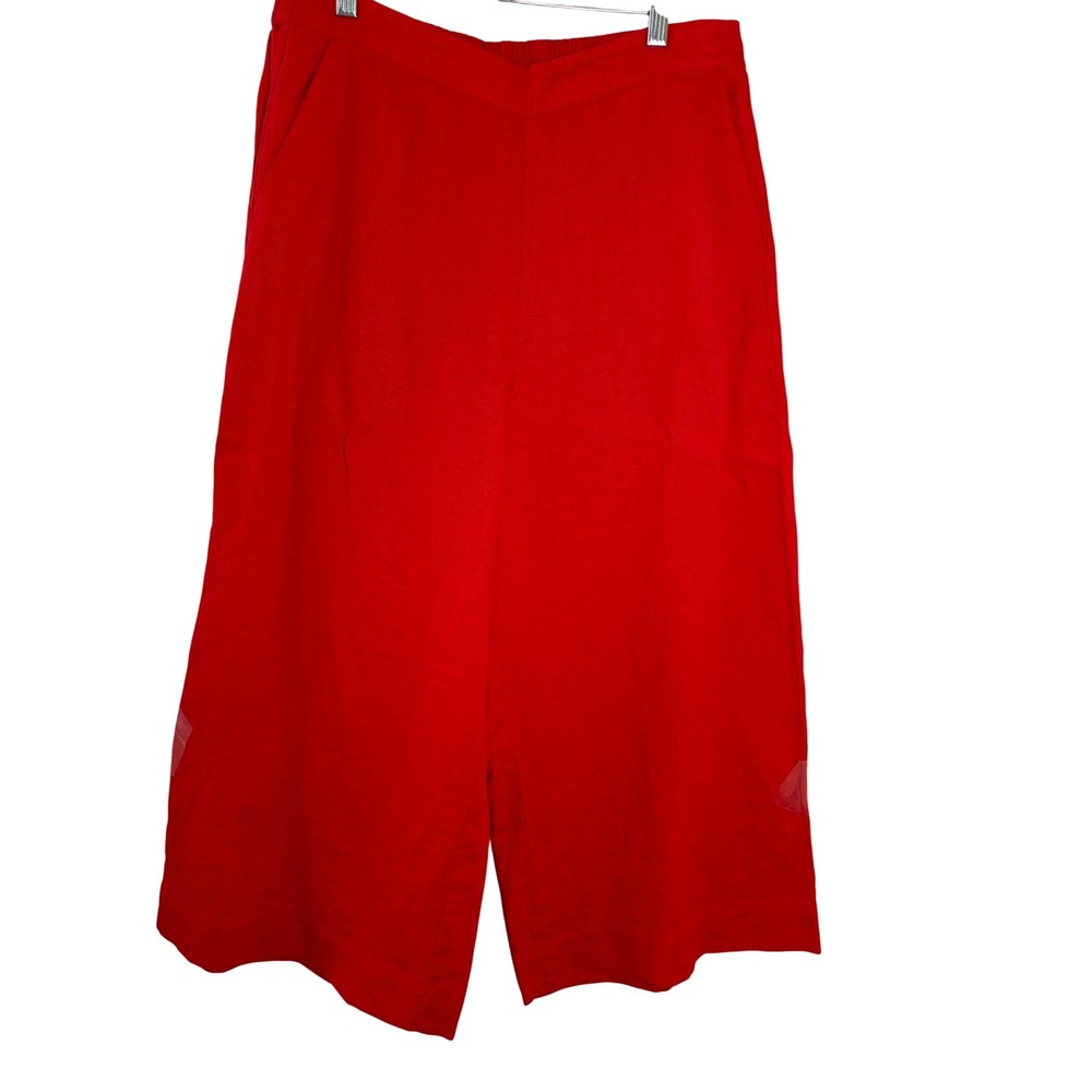 Chicos Red 100% Linen Blend Wide Leg Culotte Size 1.5 US 10 High Rise Resort - Picture 2 of 7